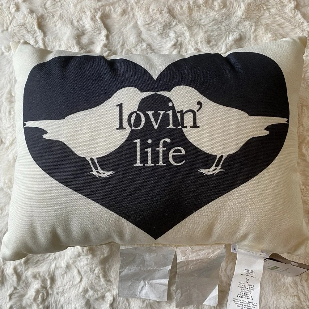 Pottery Barn Outdoor Lovin Life Birds Pillow 12x16 Outdoor Accents Pillow NEW